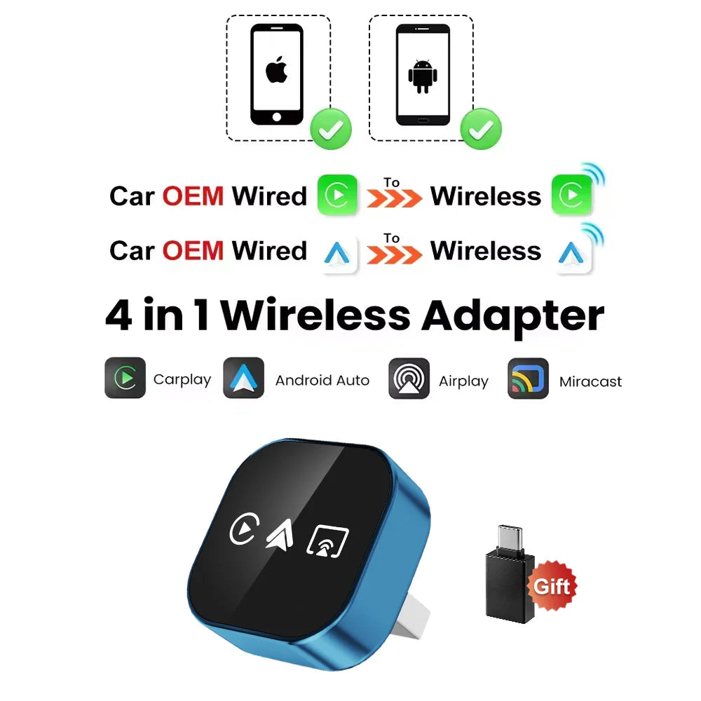 Original FLIXIVI 4 in1 CarPlay Android Auto AirPlay Mirror Link Stable Bluetooth Adapter Wired To Wireless for Volvo Benz Mg Kia
