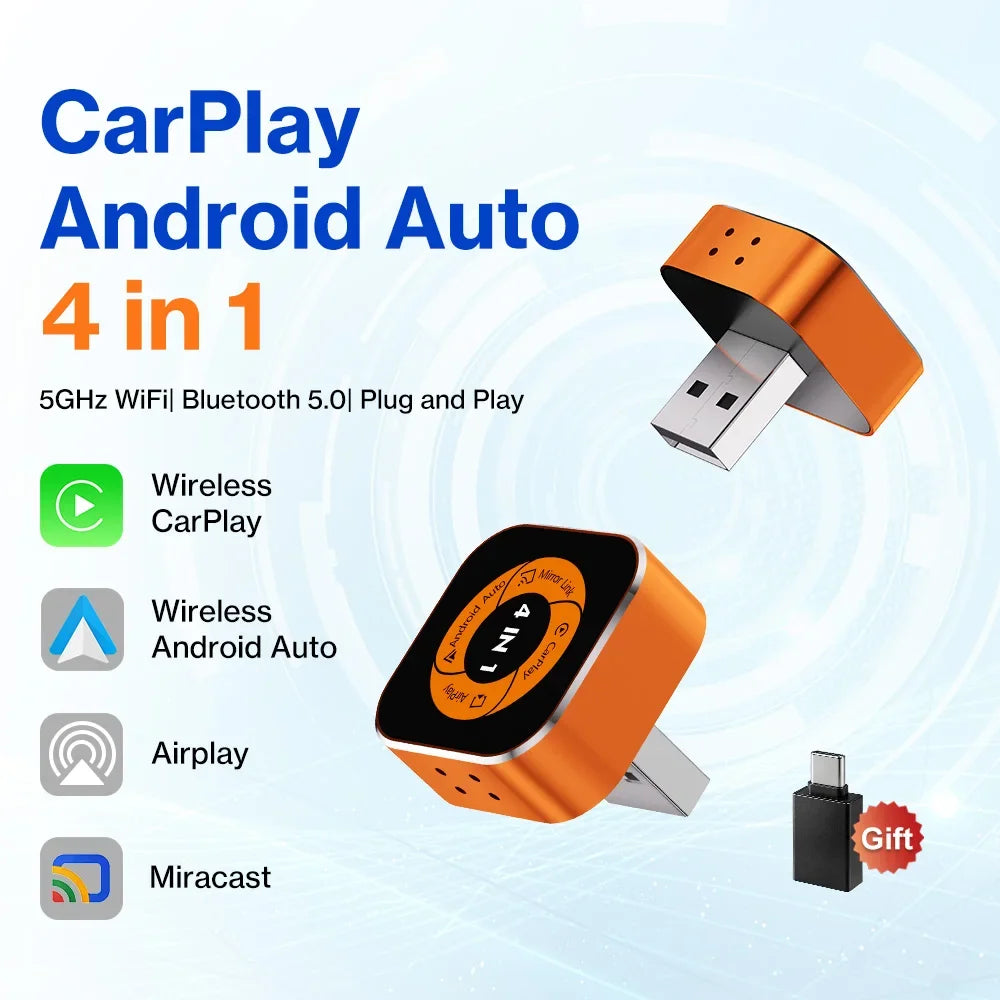 Original FLIXIVI 4 in1 CarPlay Android Auto AirPlay Mirror Link Stable Bluetooth Adapter Wired To Wireless for Volvo Benz Mg Kia