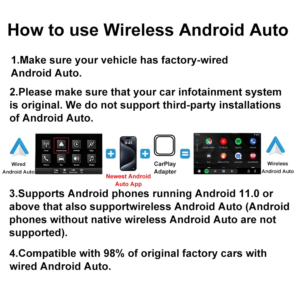 Original FLIXIVI 4 in1 CarPlay Android Auto AirPlay Mirror Link Stable Bluetooth Adapter Wired To Wireless for Volvo Benz Mg Kia