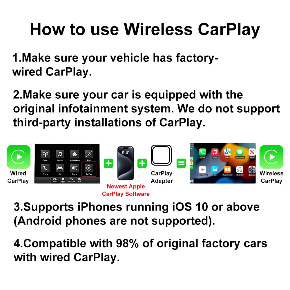 Original FLIXIVI 4 in1 CarPlay Android Auto AirPlay Mirror Link Stable Bluetooth Adapter Wired To Wireless for Volvo Benz Mg Kia
