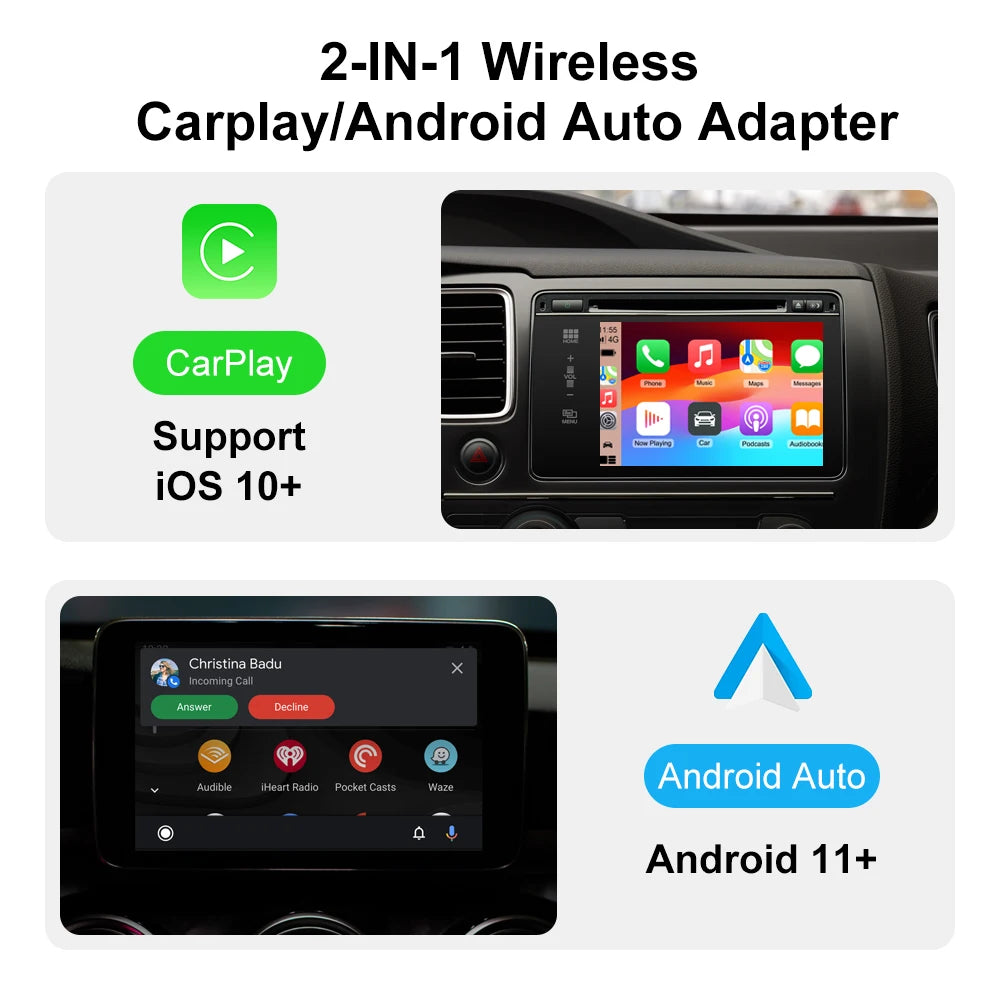 Original FLIXIVI 4 in1 CarPlay Android Auto AirPlay Mirror Link Stable Bluetooth Adapter Wired To Wireless for Volvo Benz Mg Kia